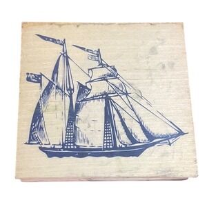 Vintage Nautical Tall Ship Sailing Boat Wooden Rubber Stamp Large Maritime Craft